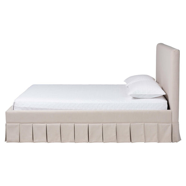 Baxton Studio Baxton Studio Astin Platform Bed - Modern Upholstered Queen Bed with Pleated Skirt & Panel Headboard CF0022-5-Pleated Beige-Queen