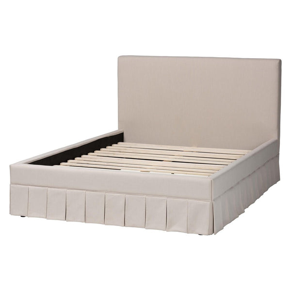 Baxton Studio Baxton Studio Astin Platform Bed - Modern Upholstered Queen Bed with Pleated Skirt & Panel Headboard CF0022-5-Pleated Beige-Queen