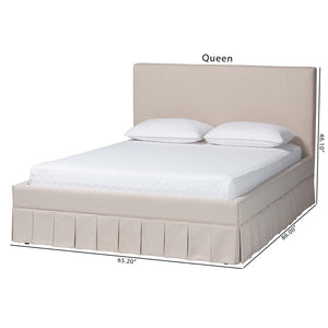 Baxton Studio Baxton Studio Astin Platform Bed - Modern Upholstered Queen Bed with Pleated Skirt & Panel Headboard CF0022-5-Pleated Beige-Queen