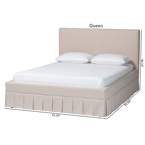 Baxton Studio Baxton Studio Astin Platform Bed - Modern Upholstered Queen Bed with Pleated Skirt & Panel Headboard CF0022-5-Pleated Beige-Queen