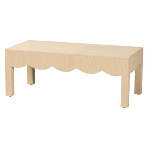 Baxton Studio bali Bali Handcrafted Natural Grasscloth Coffee Table - Coastal Chic Rectangle with Scalloped Design Lucas-Faux Raffia-Coffee Table