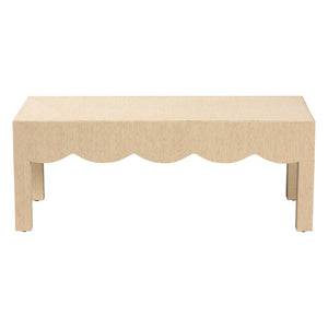 Baxton Studio bali Bali Handcrafted Natural Grasscloth Coffee Table - Coastal Chic Rectangle with Scalloped Design Lucas-Faux Raffia-Coffee Table