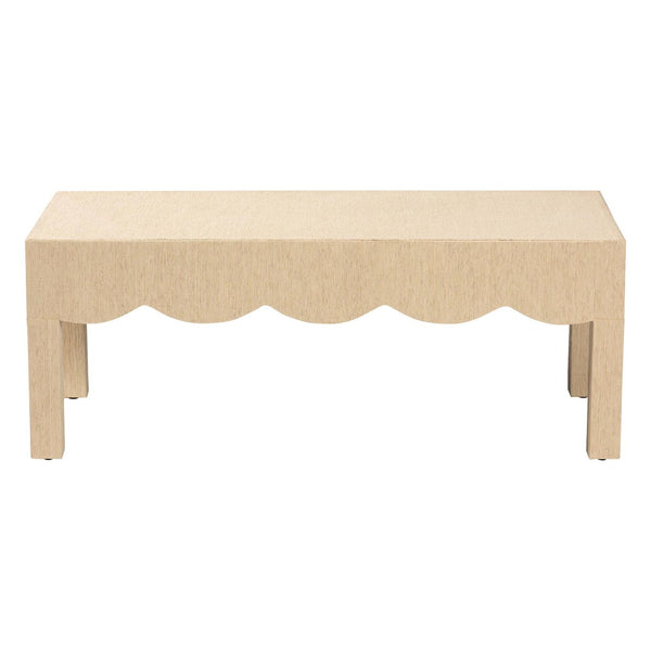 Baxton Studio bali Bali Handcrafted Natural Grasscloth Coffee Table - Coastal Chic Rectangle with Scalloped Design Lucas-Faux Raffia-Coffee Table