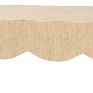 Baxton Studio bali Bali Handcrafted Natural Grasscloth Coffee Table - Coastal Chic Rectangle with Scalloped Design Lucas-Faux Raffia-Coffee Table