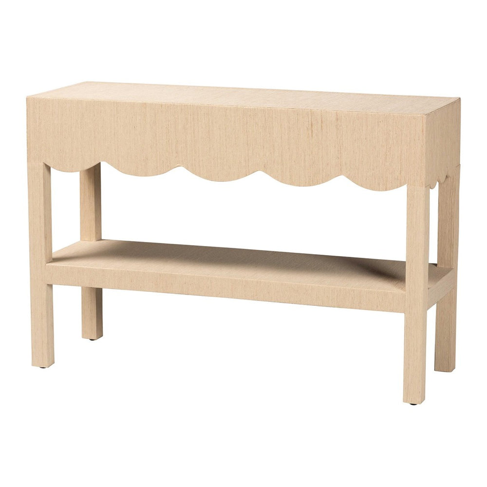 Baxton Studio bali Mason Natural Grasscloth Console Table - Elegant Two-Tier Entryway Table for Modern Living Spaces Mason-Faux Raffia-Console Table
