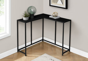 English Elm Accent Table - Modern L-Shaped Corner Console For Entryway, Living Room, Bedroom - Black Metal Finish B2710P218963