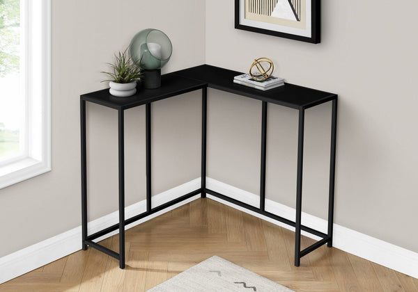 English Elm Accent Table - Modern L-Shaped Corner Console For Entryway, Living Room, Bedroom - Black Metal Finish B2710P218963
