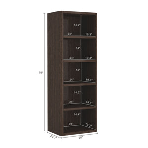 English Elm Rivington 28" Open Bookcase Dark Walnut — 5-Tier Adjustable Shelves, Modern Wood Grain Storage B365P398312