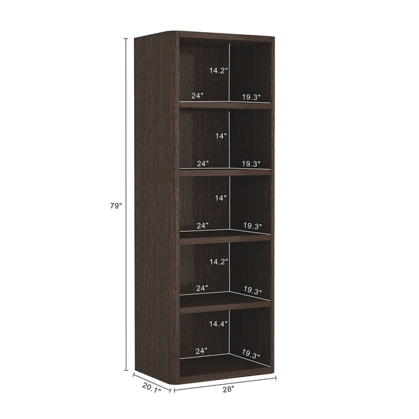 English Elm Rivington 28" Open Bookcase Dark Walnut — 5-Tier Adjustable Shelves, Modern Wood Grain Storage B365P398312