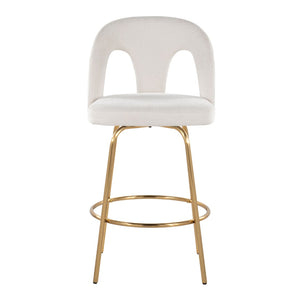 English Elm Fixed-height Swivel Counterstools with White Upholstery Gold Footrest Set of 2 B202S01782