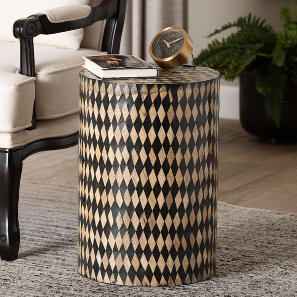 Baxton Studio bali Bali Paulo Decorative End Table - Art-Deco Inspired Bamboo Accent for Modern Living & Bedroom Spaces Round F2502-FT25-Capiz-ET
