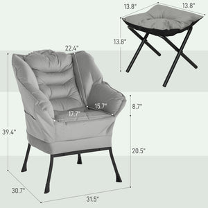English Elm Lazy Tufted Velvet Accent Chair with Ottoman and Side Pockets for Reading Nooks T3971P405417