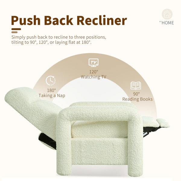 English Elm Christopher Knight Home® - 31.25" Push Back Recliner Plush Teddy Fleece Upholstered Armchair with Foam & Pocket Springs Comfort 90–120–150° Adjustments Beige N763P212864A