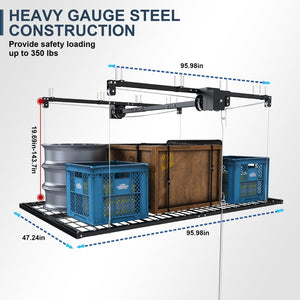 English Elm Overhead Garage Storage Rack with Crank Lowering Steel Platform for High Ceilings W2700P346226