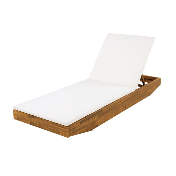 English Elm Boat-shape Acacia Wood Outdoor Chaise Lounge Slatted Teak Finish Poolside Recliner Cream,Teak N770P380117T_N770P253018C