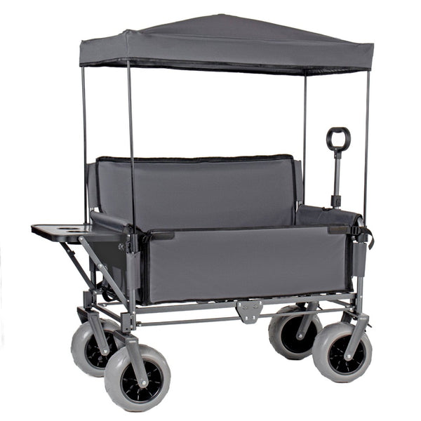 English Elm 3-in-1 Collapsible Wagon with Canopy Bench Tabletop and All-terrain Wheels for Camping Gray W2932P417652