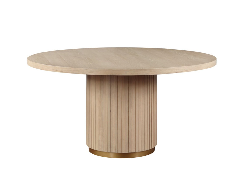 English Elm Cesare Square Pedestal Dining Table Oak Veneer Seats Six with Golden Iron Accent B2749S00217