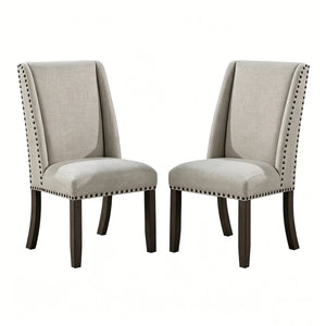 English Elm Set of 2 Wingback Dining Chairs Gray Fabric Bronze Nailhead Trim Wood Legs Formal B2770P508320