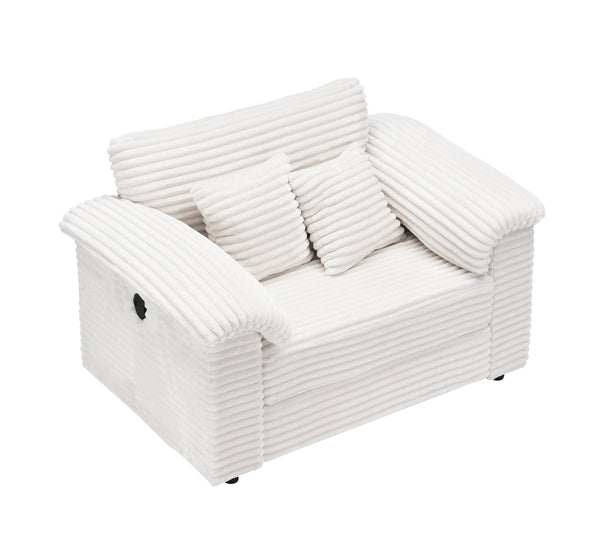 English Elm 47.24-inch corduroy armchair with storage ottoman and USB ports, spring seat, solid wood frame lounge White W3356S00024