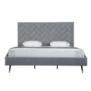 English Elm Crosby Luxurious Gray Velvet King Bed With Chevron Headboard & Easy Assembly For Ultimate Comfort B365S00035