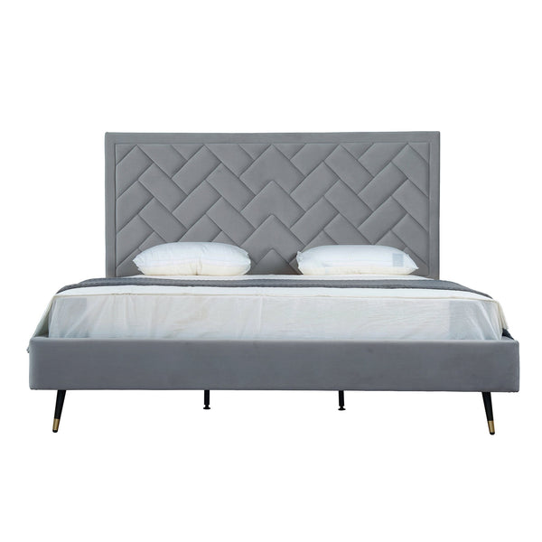 English Elm Crosby Luxurious Gray Velvet King Bed With Chevron Headboard & Easy Assembly For Ultimate Comfort B365S00035
