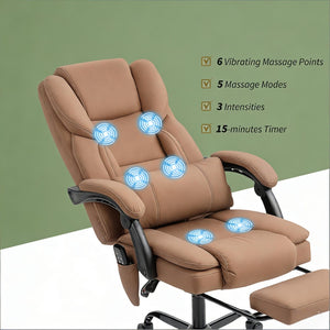 English Elm Faux Leather High Back Massage Office Chair with Reclining Footrest for Home Executives T3971P454497
