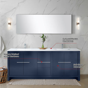 English Elm Navy Double Bath Vanity 80" W With Cultured Marble Top, Chrome Faucets & 70" Mirror For Modern Homes B2731S01765