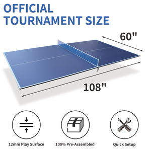 English Elm 9ft Foldable Ping Pong Conversion Top Mdf Playing Surface for Game Room Fun Blue W1408P442641