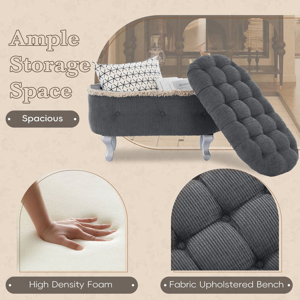 English Elm Christopher Knight Home® - 29.5'' Storage Bench with Button-Tufted Fabric, Tassel-Trim Ottoman with Hidden Compartment for Bedroom Grey 30.25 L x 18.5 W x 14 H N761P335817E