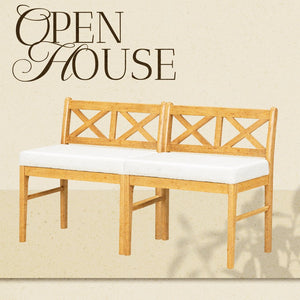 English Elm Farmhouse Solid Rubberwood Dining Chairs Set of 2 with Breathable Rattan Weave — Quiet Luxury Design Natural+White N842P294502A