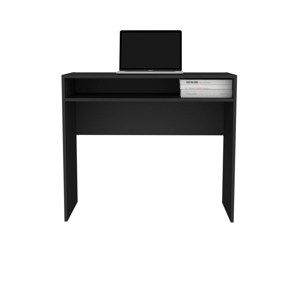 English Elm Stella Minimalist 35" Writing Desk with Floating Shelf — Space-Saving, Durable Particleboard Workspace Black 40 L x 23 W x 4 H B070P234321
