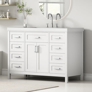 English Elm Christopher Knight Home® - 48" Bathroom Vanity with Sink Combo | 2 Doors 8 Soft-Close Drawers, Resin Top, Pine Legs White N759S337621K