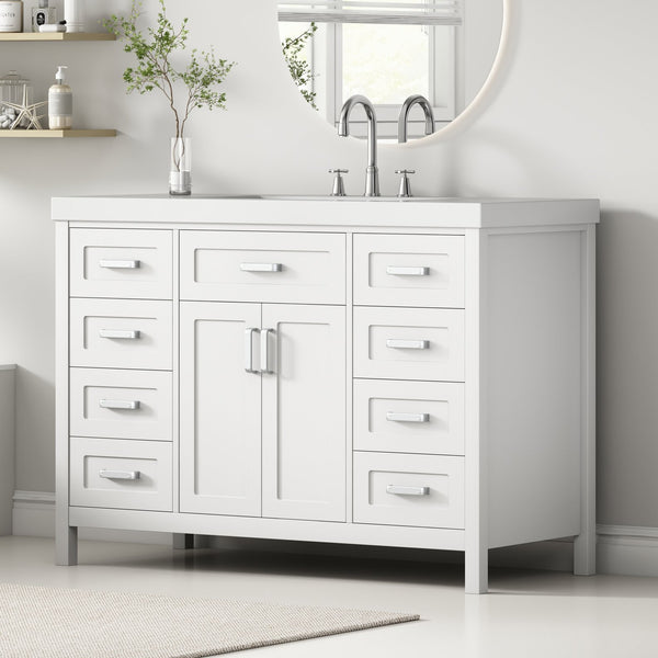 English Elm Christopher Knight Home® - 48" Bathroom Vanity with Sink Combo | 2 Doors 8 Soft-Close Drawers, Resin Top, Pine Legs White N759S337621K