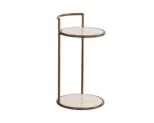 Sunpan Parga End Table - Curved Minimalist Design with Unique Concrete Finish for Elegant Living Spaces Rustic Bronze / Travertine Look