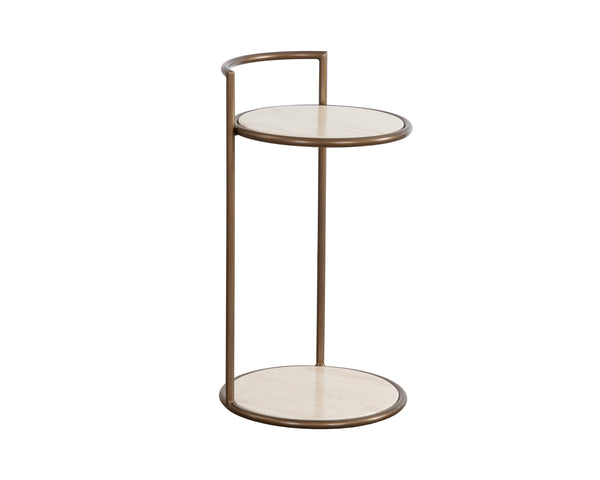 Sunpan Parga End Table - Curved Minimalist Design with Unique Concrete Finish for Elegant Living Spaces Rustic Bronze / Travertine Look