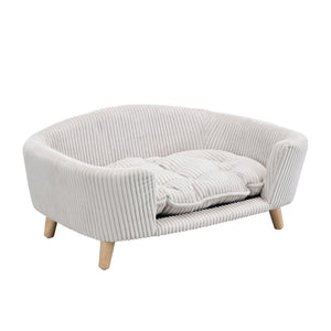 English Elm Elevated Pet Sofa with Corduroy Upholstery Rubberwood Legs and Supportive Foam for Small Dogs Beige N779P395017A