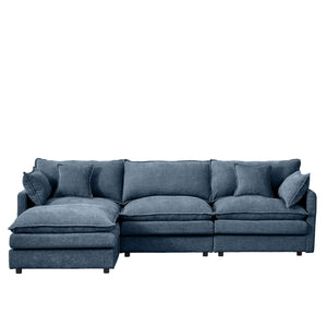 English Elm Modular Sectional Sofa - 102" L-Shaped Blue Chenille Couch With Movable Ottoman For Custom Comfort W1359S00004
