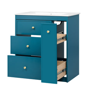 English Elm 30'' Modern Bathroom Vanity With Ceramic Sink, Durable Blue Finish & Ample Storage For Essentials N710P228374C
