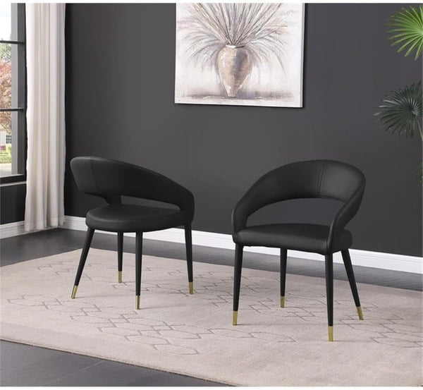 English Elm Modern Faux Leather Dining Chairs Set of 2 Curved Back Gold Tipped Wooden Legs Black B011P439059