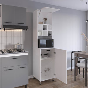 English Elm Kitchen Pantry Modern Engineered Wood Cabinet with 2 Doors, 8 Shelves, 4 Legs for Organized Storage White 46.85 L x 21.65 W x 6.3 H B097P296805