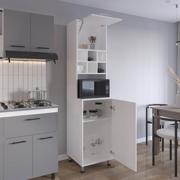English Elm Kitchen Pantry Modern Engineered Wood Cabinet with 2 Doors, 8 Shelves, 4 Legs for Organized Storage White 46.85 L x 21.65 W x 6.3 H B097P296805