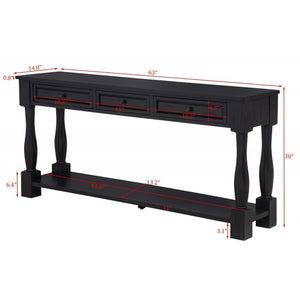 English Elm 63" Long Console Table Mediterranean Style with Drawers & Lower Shelf for Entryway and Living Room Espresso 66 L x 17.5 W x 13.5 H B011P354534