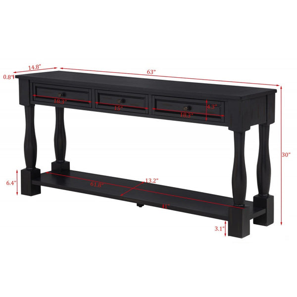 English Elm 63" Long Console Table Mediterranean Style with Drawers & Lower Shelf for Entryway and Living Room Espresso 66 L x 17.5 W x 13.5 H B011P354534