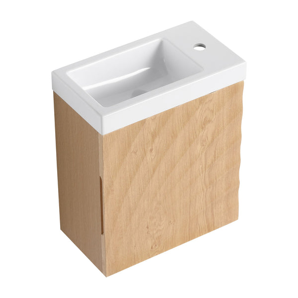 English Elm 18.5" Wall-Mounted Bathroom Vanity With Soft-Close Door & Resin Sink For Coastal Charm & Storage W1972P362136