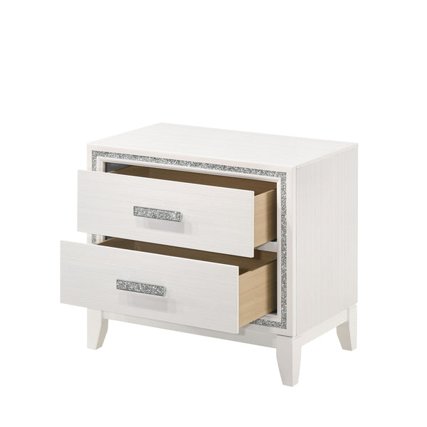 English Elm Contemporary Nightstand with Textured Finish and 2 Drawers — Modern Wooden Bedroom Storage, Easy Assembly White 20 L x 31 W x 26 H B2741P323098