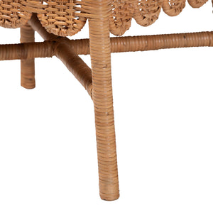 Baxton Studio Bali Abagale Natural Rattan 2-Piece Dining Chairs — Handwoven Floral Back, Removable Cushions, Boho Artisanal Seating (2) Abagale/Flower-Light Honey Rattan-Cushion-DC