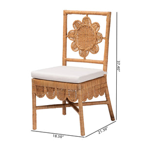 Baxton Studio Bali Abagale Natural Rattan 2-Piece Dining Chairs — Handwoven Floral Back, Removable Cushions, Boho Artisanal Seating (2) Abagale/Flower-Light Honey Rattan-Cushion-DC