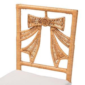 Baxton Studio Bali Abia Natural Rattan Dining Chairs (2) — Handwoven Bow-Back, Removable Cushions, Coastal Flair Abia/Bow Tie-Light Honey Rattan-Cushion-DC