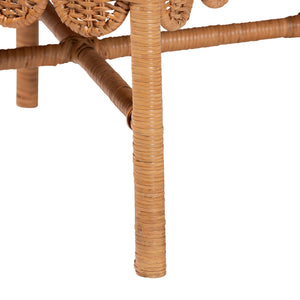 Baxton Studio Bali Abia Natural Rattan Dining Chairs (2) — Handwoven Bow-Back, Removable Cushions, Coastal Flair Abia/Bow Tie-Light Honey Rattan-Cushion-DC
