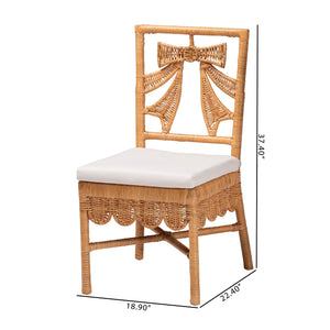 Baxton Studio Bali Abia Natural Rattan Dining Chairs (2) — Handwoven Bow-Back, Removable Cushions, Coastal Flair Abia/Bow Tie-Light Honey Rattan-Cushion-DC